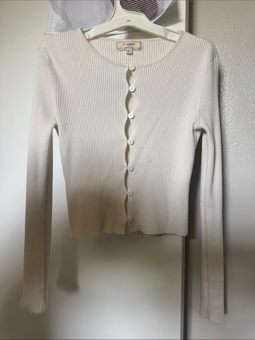 DO CONCEPT Ivory Ribbed Button-Front Long Sleeve Cardigan